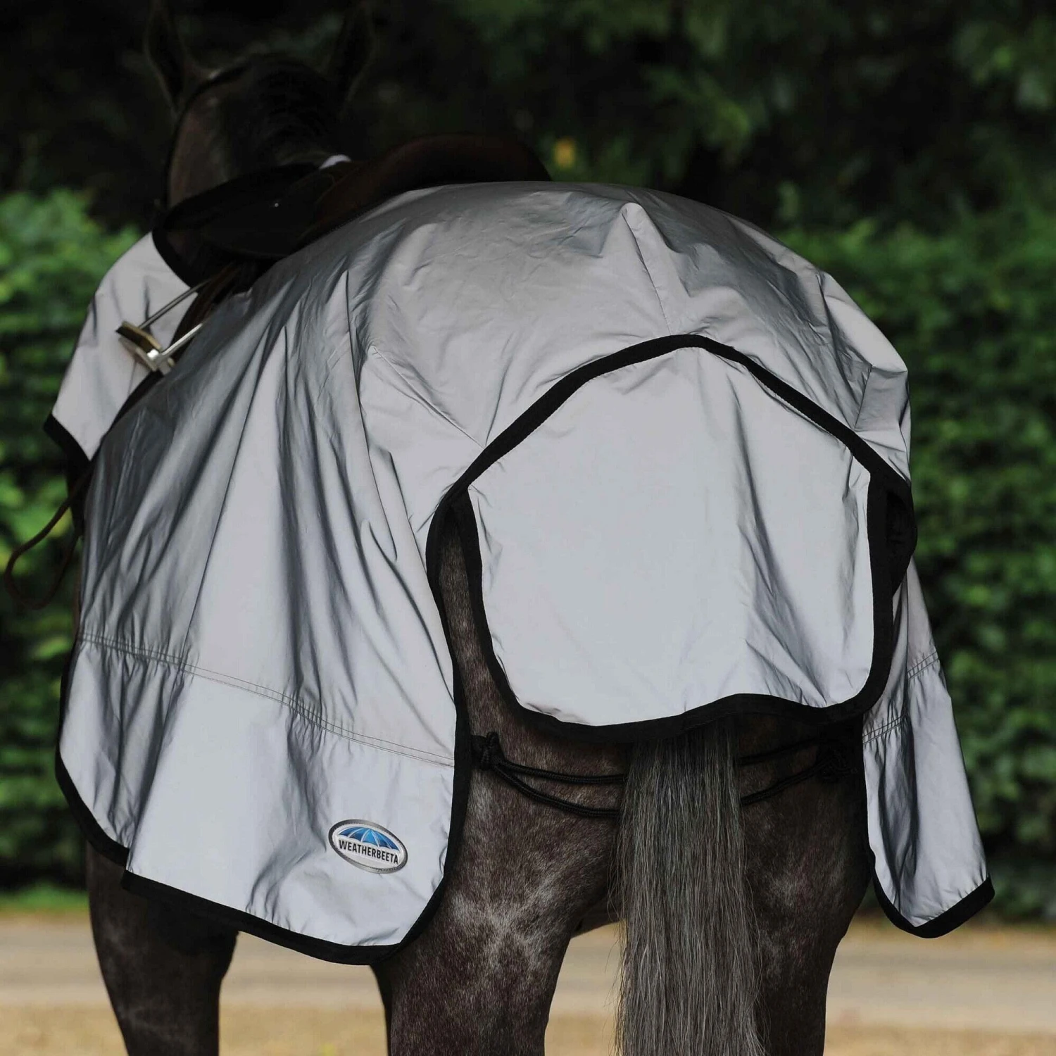 Weatherbeeta Reflective Wrap Around Horse Exercise Sheet (Silver/Black) - Image 4