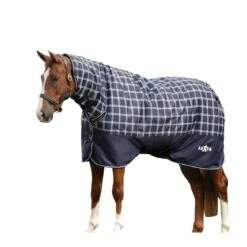 Saxon Defiant Combo Neck Plaid Midweight Horse Turnout Rug (Navy)