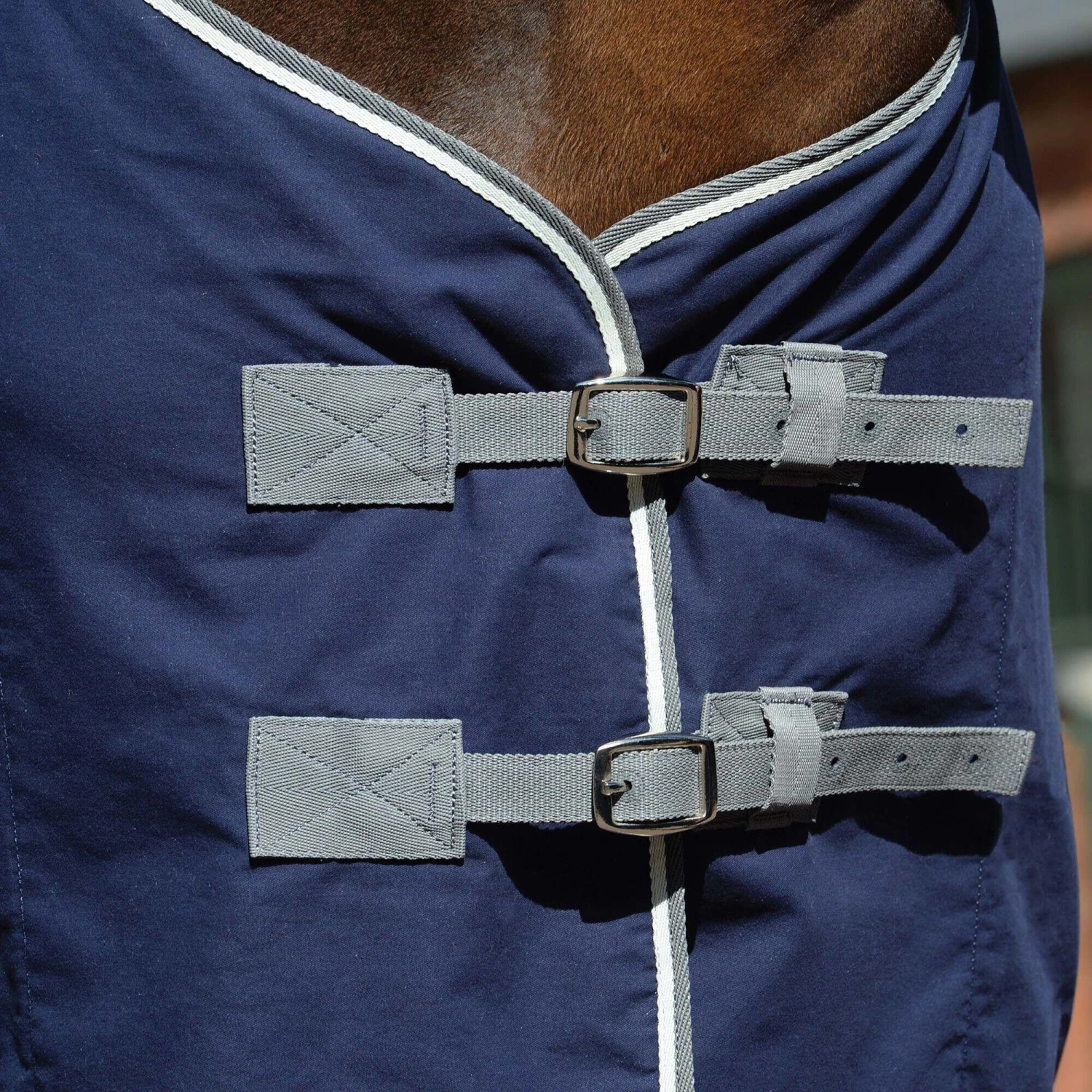 Weatherbeeta StandardNeck Cotton Horse Exercise Sheet (Dark Blue/Grey/White) - Image 2