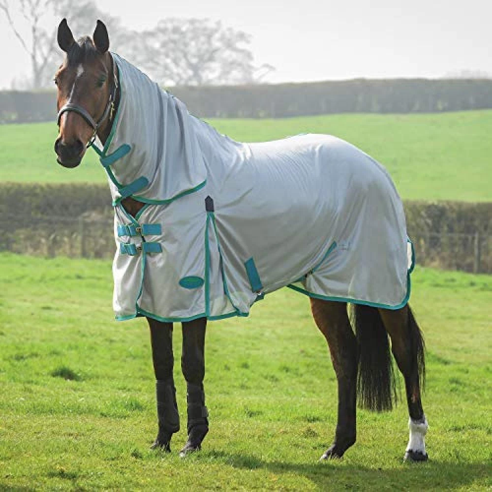 Weatherbeeta Comfitec Essential Mesh Combo Neck Turnout Rug (Grey/Blue/Bright Green) - Image 2