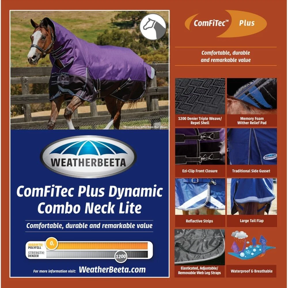 Weatherbeeta Comfitec Plus Lite Dynamic Combo Neck Turnout Rug (Purple/Black) - Image 2