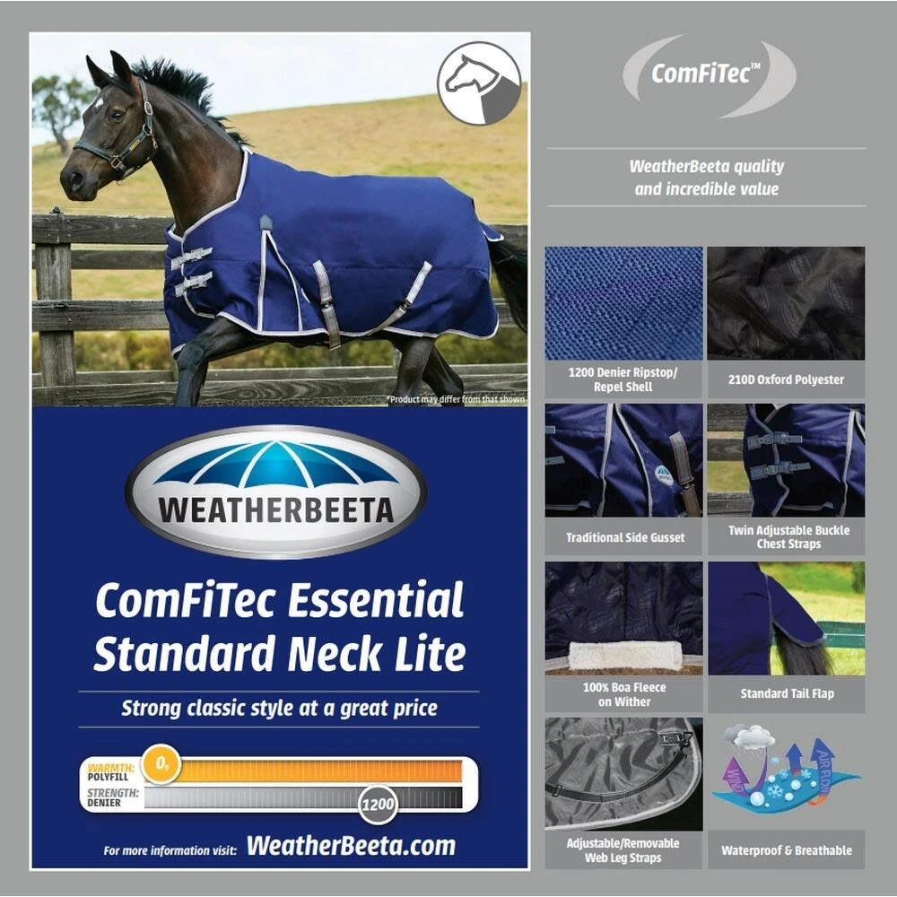 Weatherbeeta Comfitec Lite Essential Standard Neck Turnout Rug (Navy/Silver/Red) - Image 3