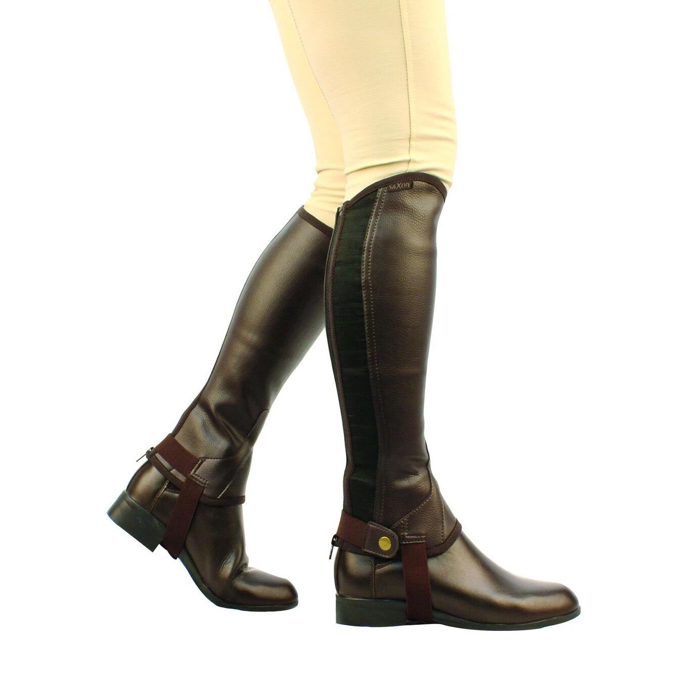 Saxon Unisex Equileather Half Chaps (Brown) - Image 3
